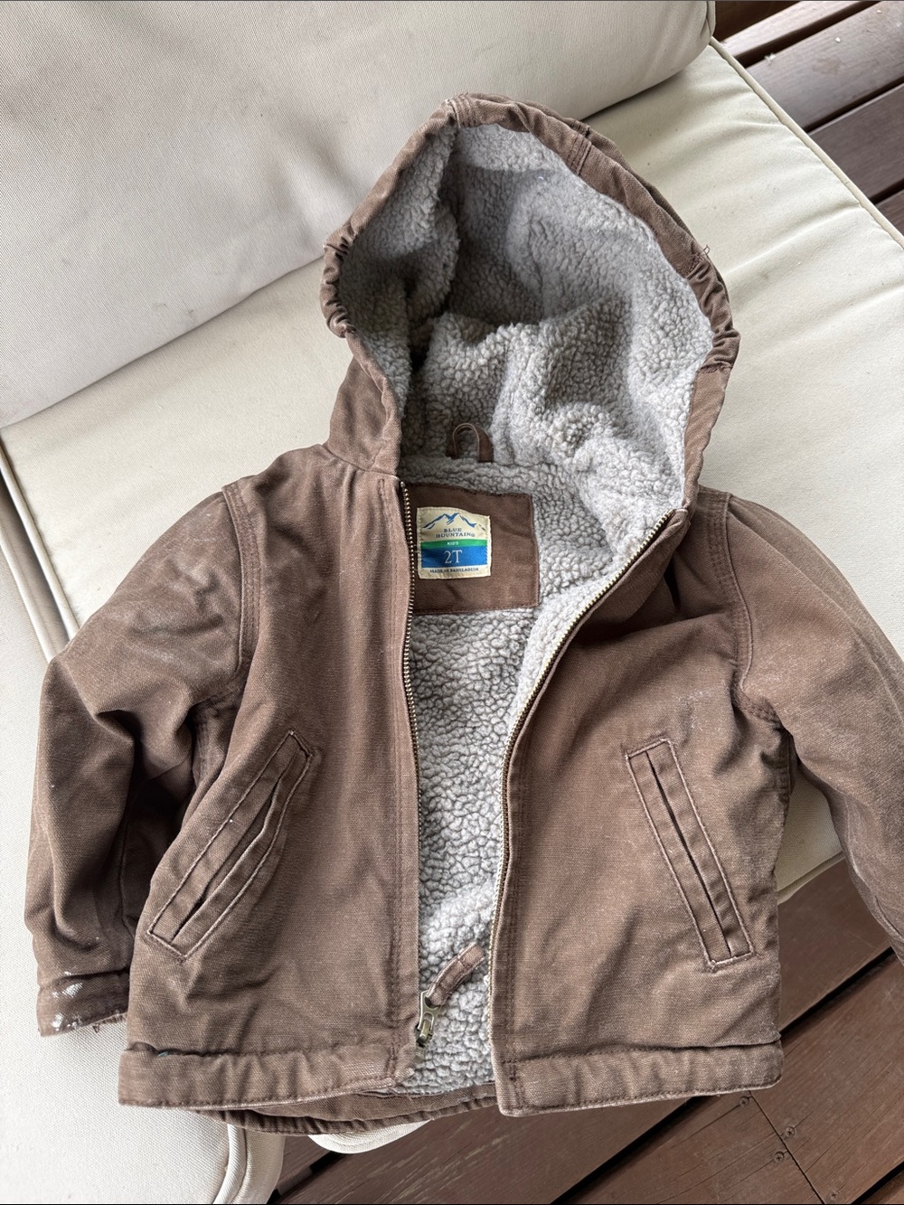 Kids Brown Sherpa-Lined Hooded Jacket - Size 2T
